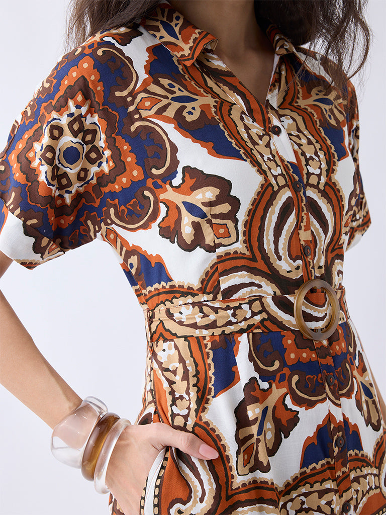 LOV Multicolour Printed Cotton Shirt Dress with Belt - Image 3