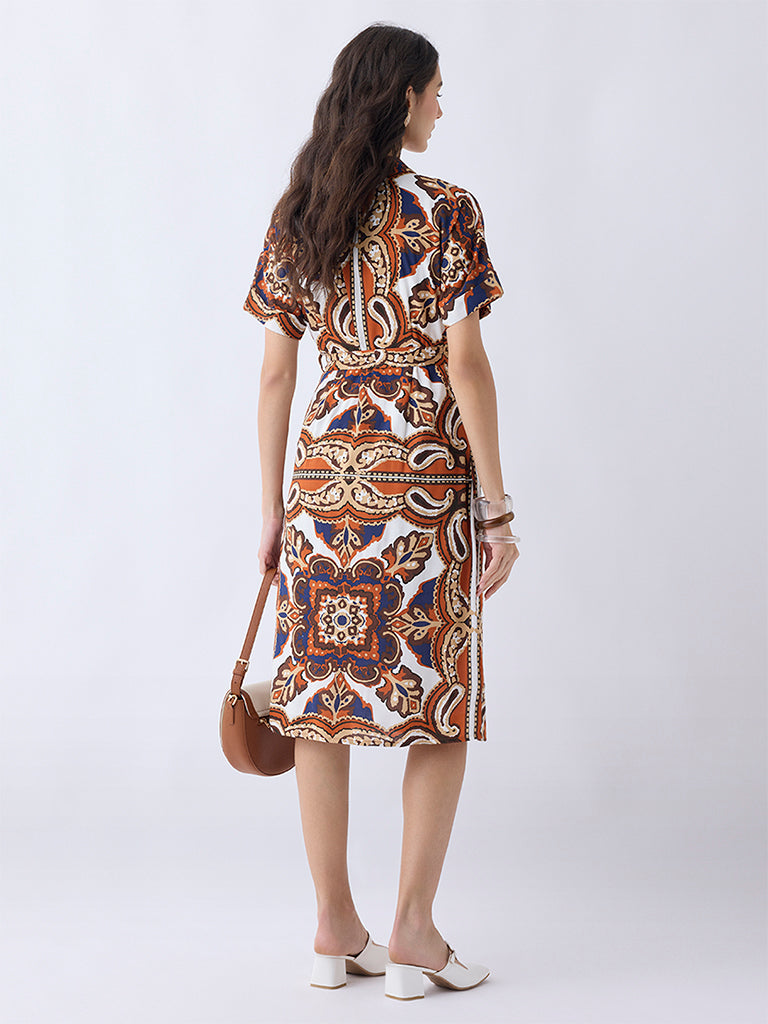 LOV Multicolour Printed Cotton Shirt Dress with Belt - Image 4