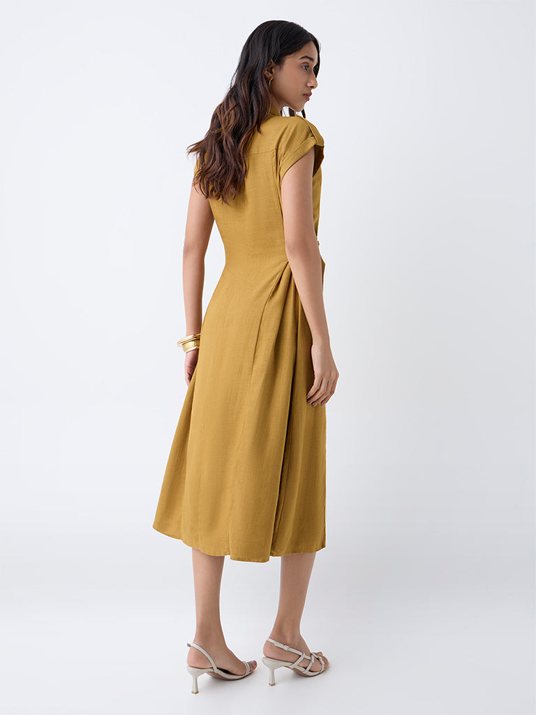 LOV Mustard Solid Cotton Shirt Dress - Image 4