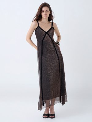 LOV Black Plisse Texture Party Dress