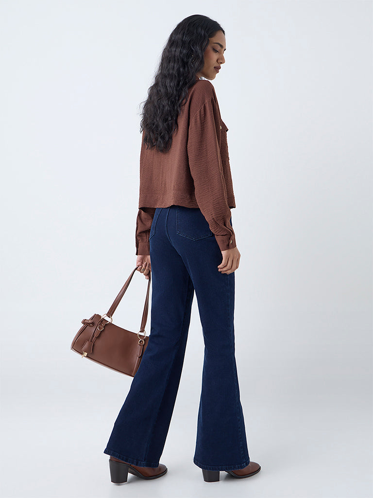 LOV Brown Crinkle-Texture Shirt - Image 4