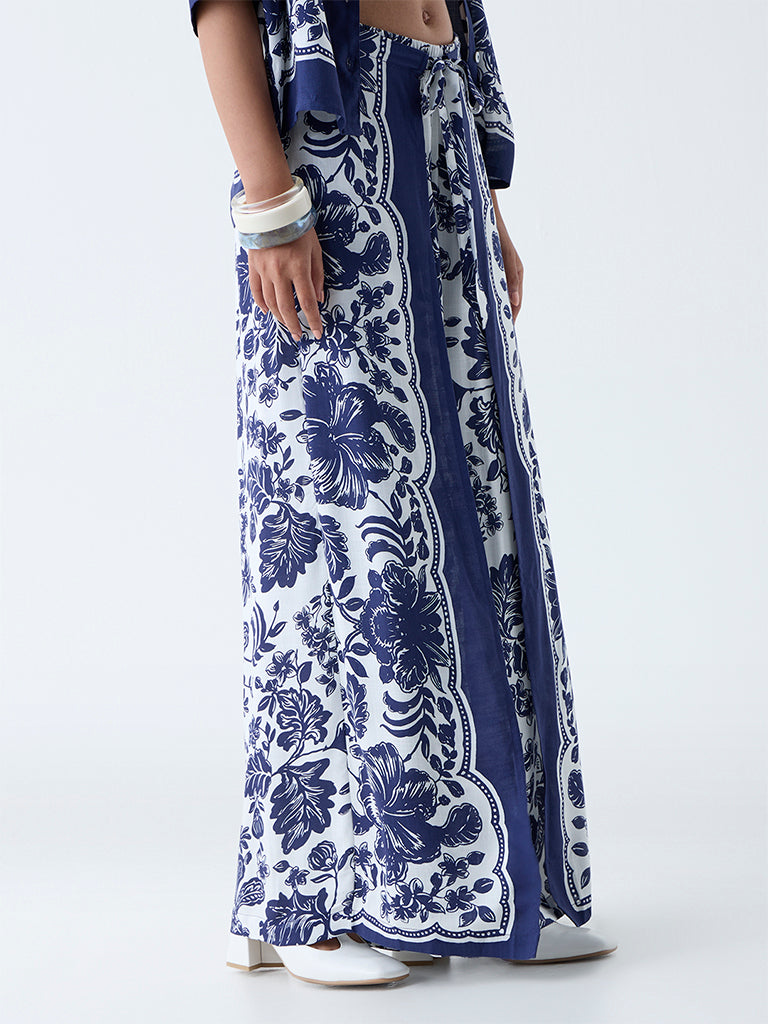 LOV Navy Botanical Design High-Rise Pants - Image 2