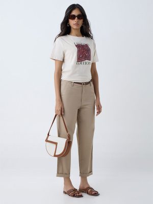 LOV Beige Printed Cotton T-Shirt