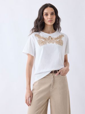 LOV White Embroidered Cotton T-Shirt