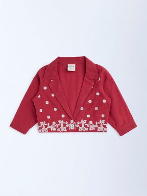 Utsa Kids Red Jamdani Cotton-Blend Jacket - (2-8yrs)