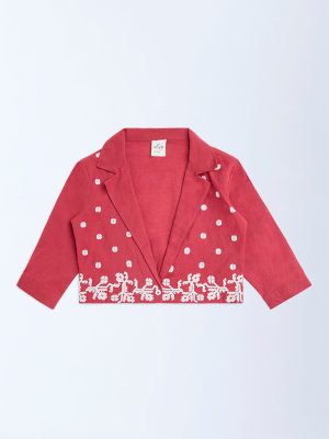Utsa Kids Red Jamdani Cotton-Blend Jacket - (8-14yrs)