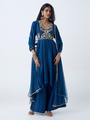 Vark Navy Zari Embroidered Anarkali Ethnic Set