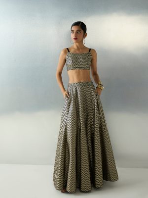 Vark Black Chevron Pattern Maxi Skirt