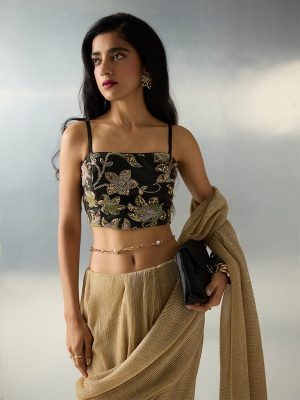 Vark Black Floral Embellished Blouse