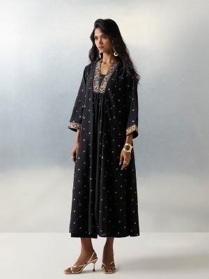 Utsa Black Printed A-Line Kurta