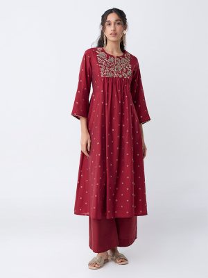 Utsa Maroon Embroidered Anarkali Kurta