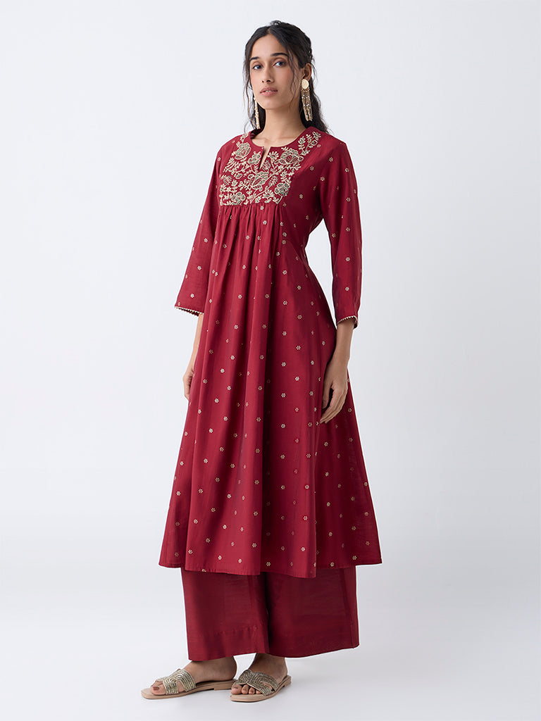 Utsa Maroon Embroidered Anarkali Kurta - Image 2