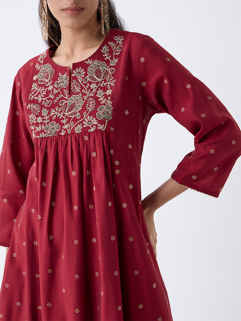 Utsa Maroon Embroidered Anarkali Kurta - Image 3