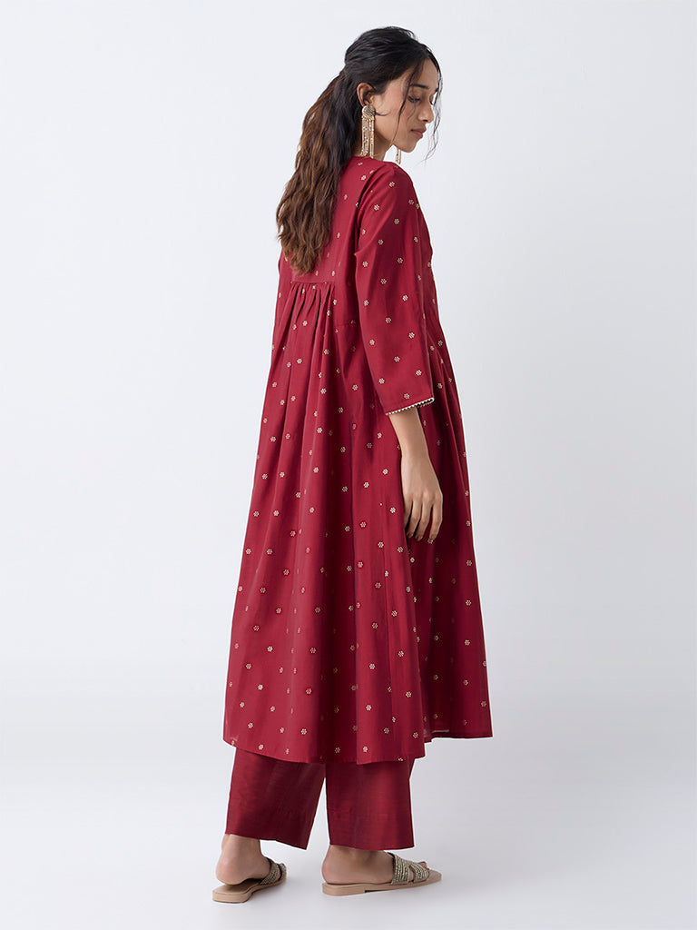 Utsa Maroon Embroidered Anarkali Kurta - Image 4