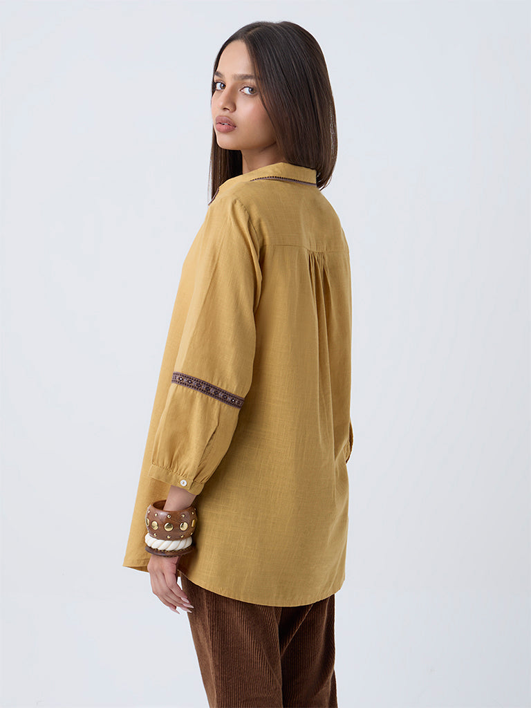 Utsa Mustard Embroidered Cotton Tunic - Image 4