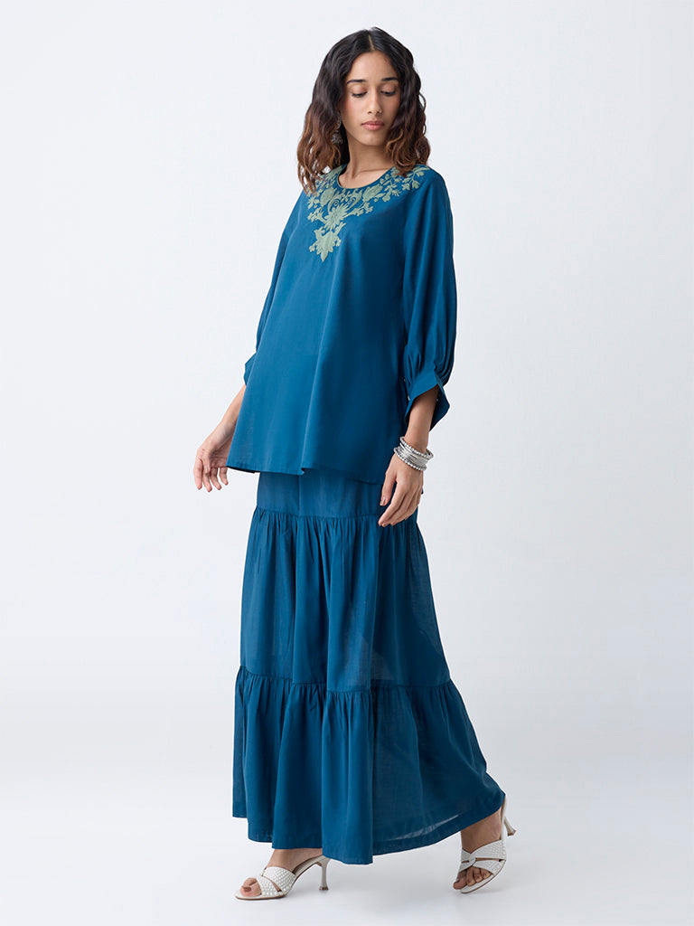 Utsa Navy Embroidered Tunic - Image 2