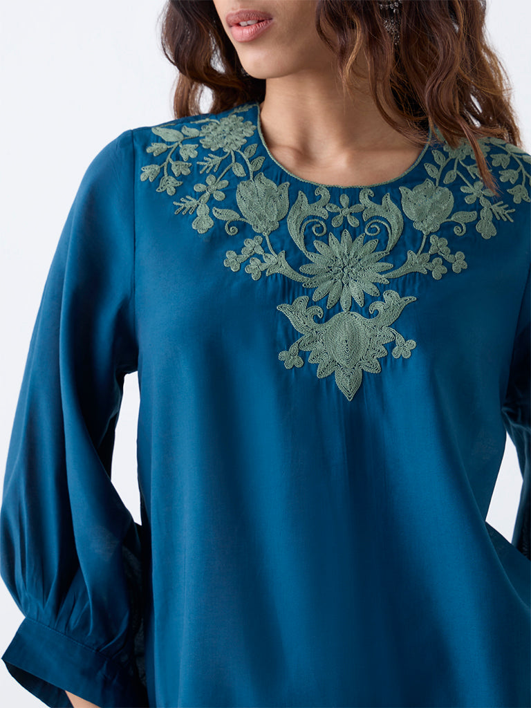 Utsa Navy Embroidered Tunic - Image 3