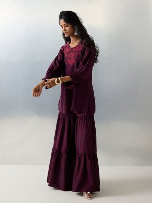 Utsa Purple Floral Embroidered Tunic