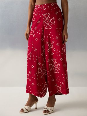 Utsa Red Bandhani Printed Palazzos