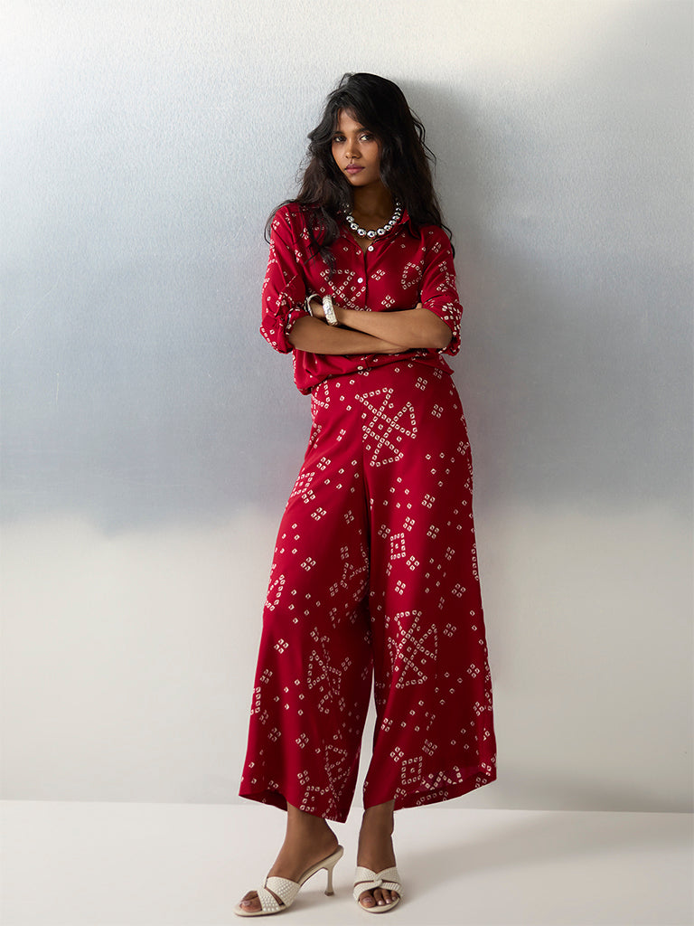 Utsa Red Bandhani Printed Palazzos - Image 2