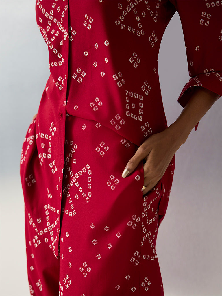 Utsa Red Bandhani Printed Palazzos - Image 3