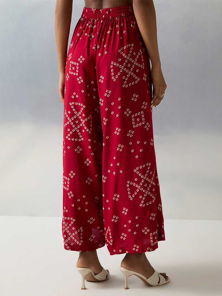 Utsa Red Bandhani Printed Palazzos - Image 4