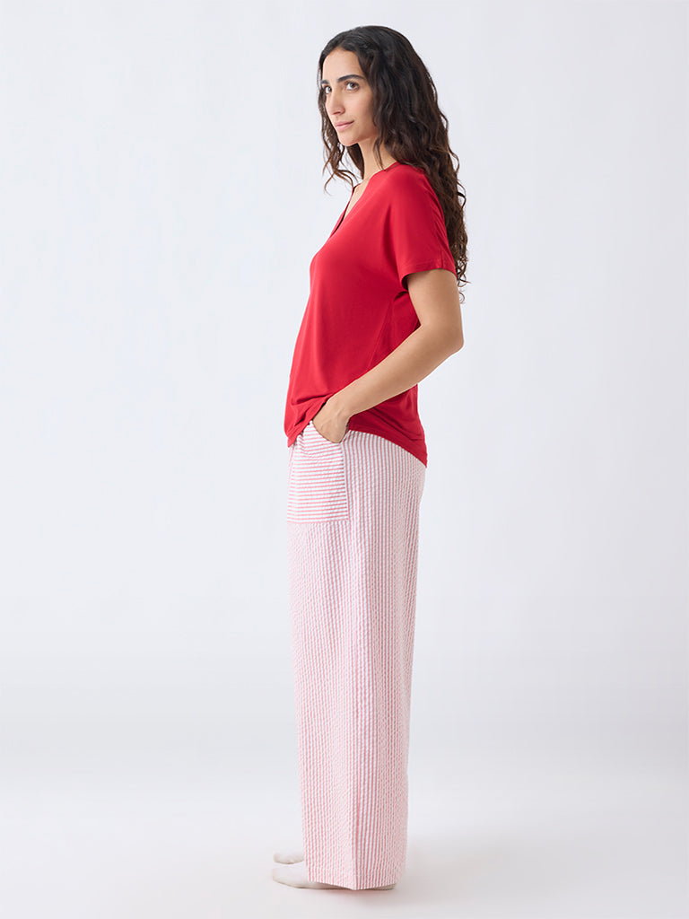 Wunderlove Red Solid V-Neck Top - Image 2