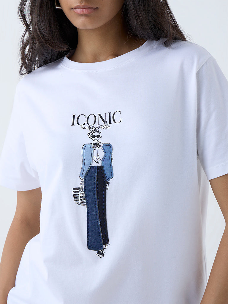 LOV White Graphic Printed Cotton T-Shirt - Image 3