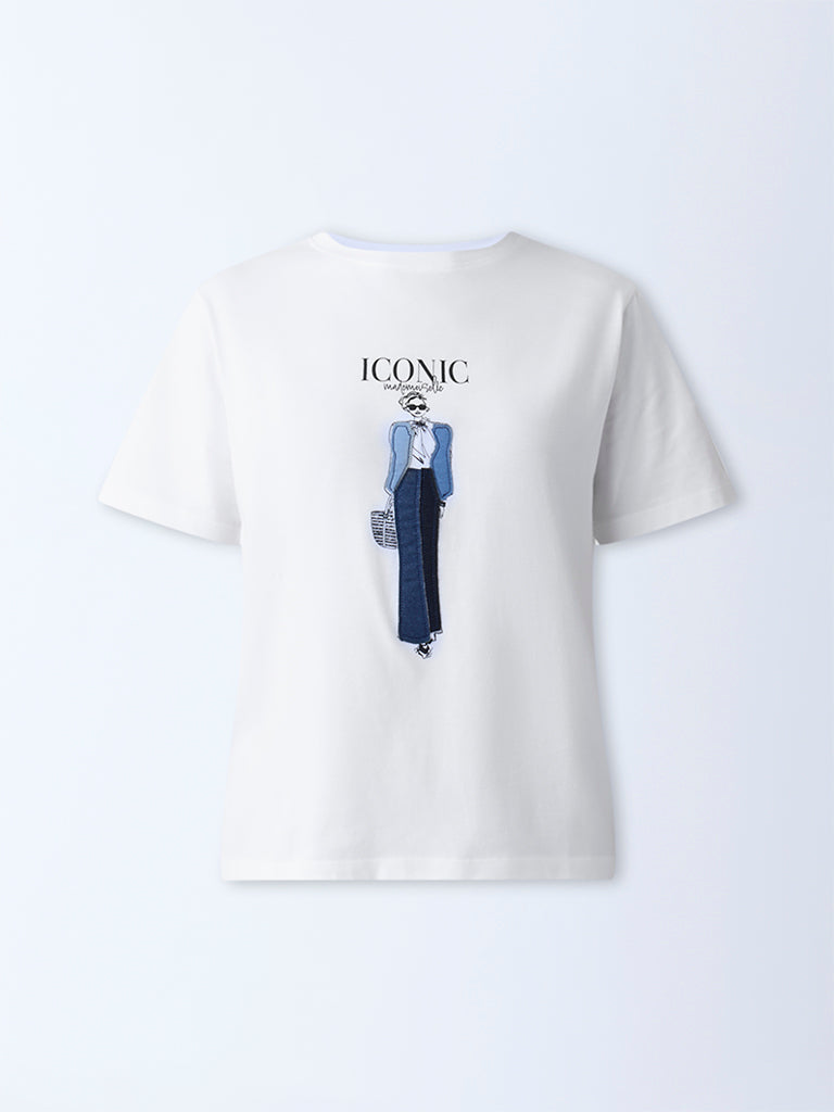 LOV White Graphic Printed Cotton T-Shirt - Image 5