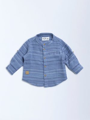 HOP Baby Dusty Blue Striped Cotton Shirt