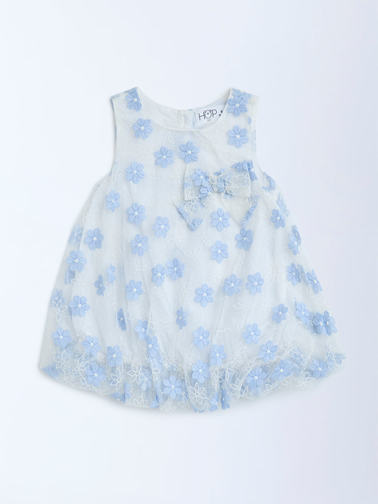 HOP Baby White Floral Embroidered Balloon Dress - Image 2
