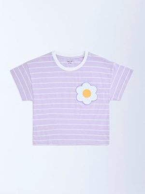 HOP Kids Lilac Striped Cotton T-Shirt