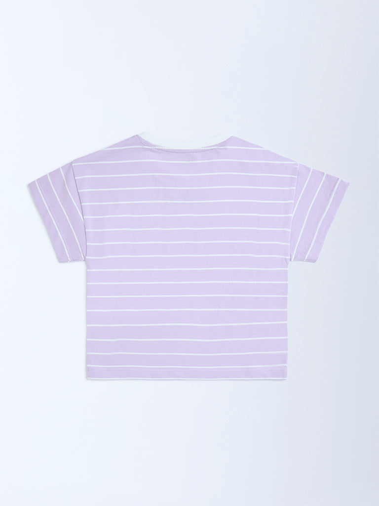 HOP Kids Lilac Striped Cotton T-Shirt - Image 2