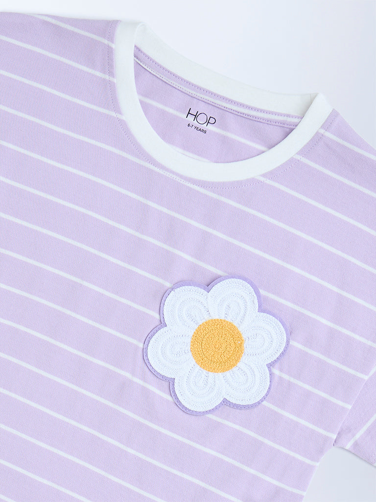HOP Kids Lilac Striped Cotton T-Shirt - Image 3