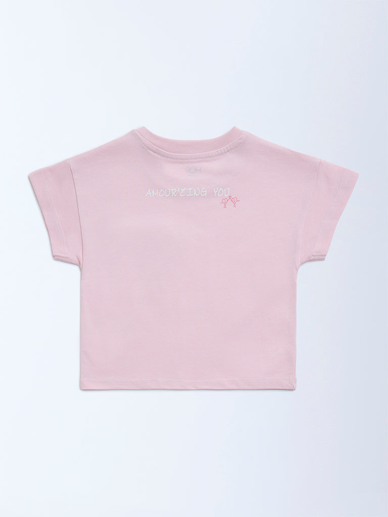 HOP Kids Pink Heart Design Cotton T-Shirt - Image 2