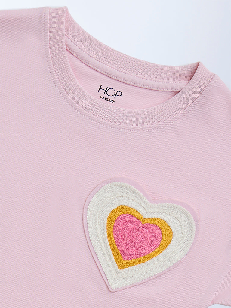 HOP Kids Pink Heart Design Cotton T-Shirt - Image 3
