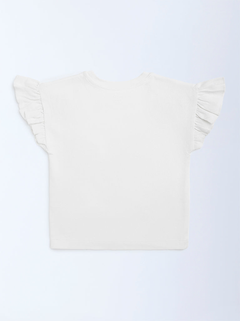 HOP Kids Off-White Floral Embellished Cotton Top - Image 2