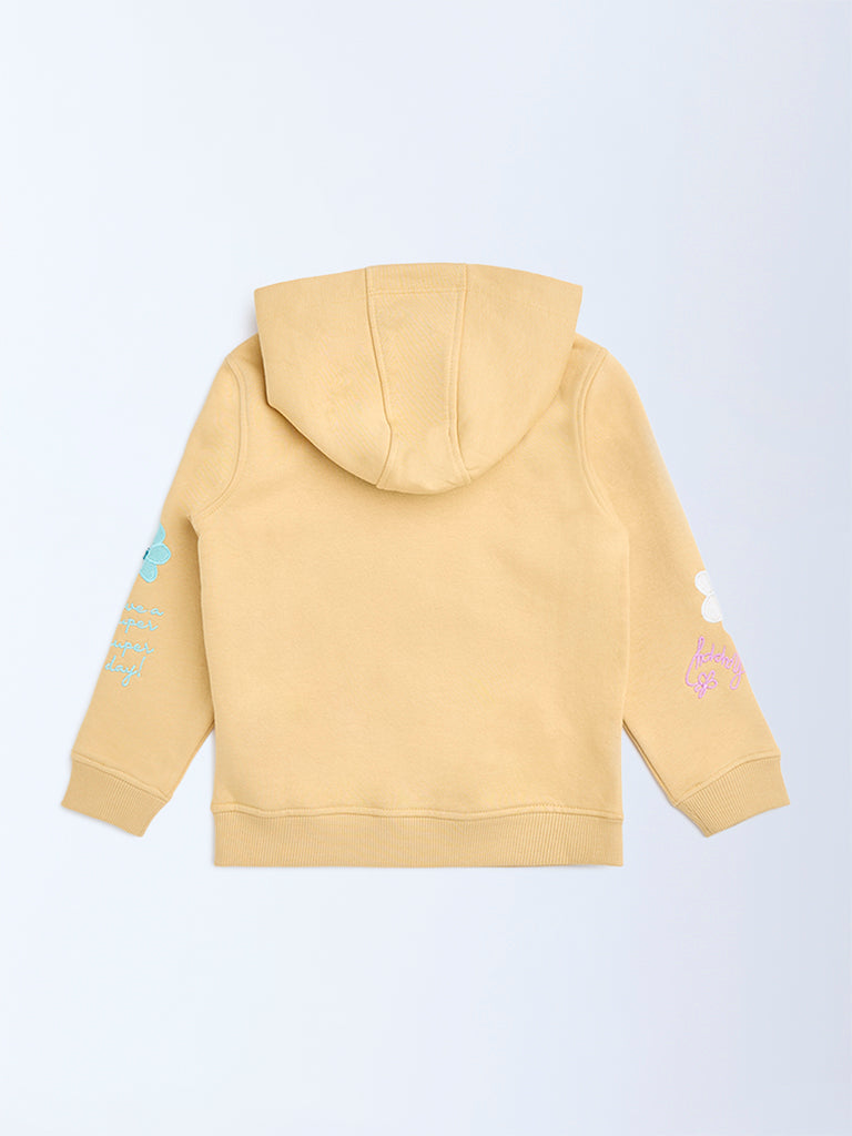 HOP Kids Mustard Floral Embroidered Cotton-Blend Hoodie - Image 2