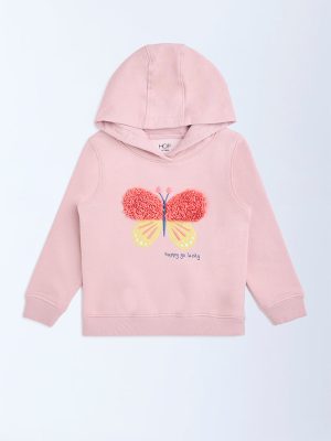 HOP Kids Pink Butterfly Applique Cotton-Blend Hoodie