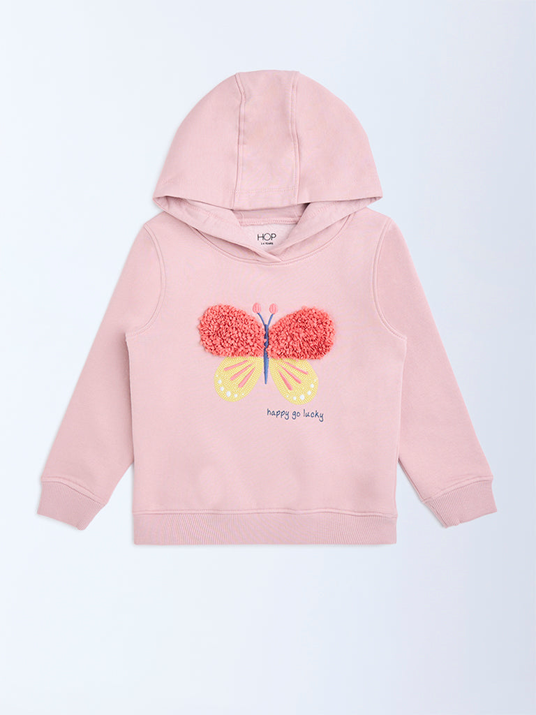 HOP Kids Pink Butterfly Applique Cotton-Blend Hoodie