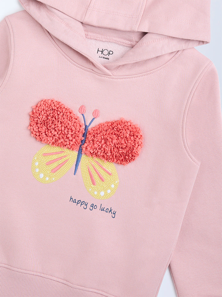 HOP Kids Pink Butterfly Applique Cotton-Blend Hoodie - Image 3