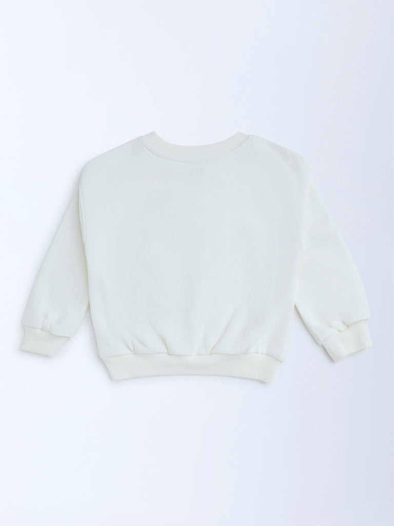 HOP Kids White Floral Embroidered Cotton Sweatshirt - Image 4