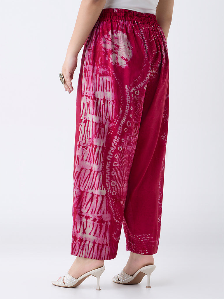 Diza Magenta Abstract Printed Pants - Image 4