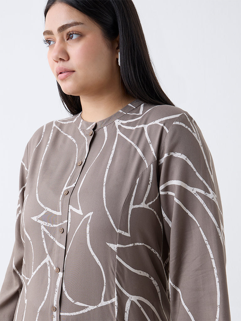 Diza Taupe Printed A-Line Kurta - Image 3