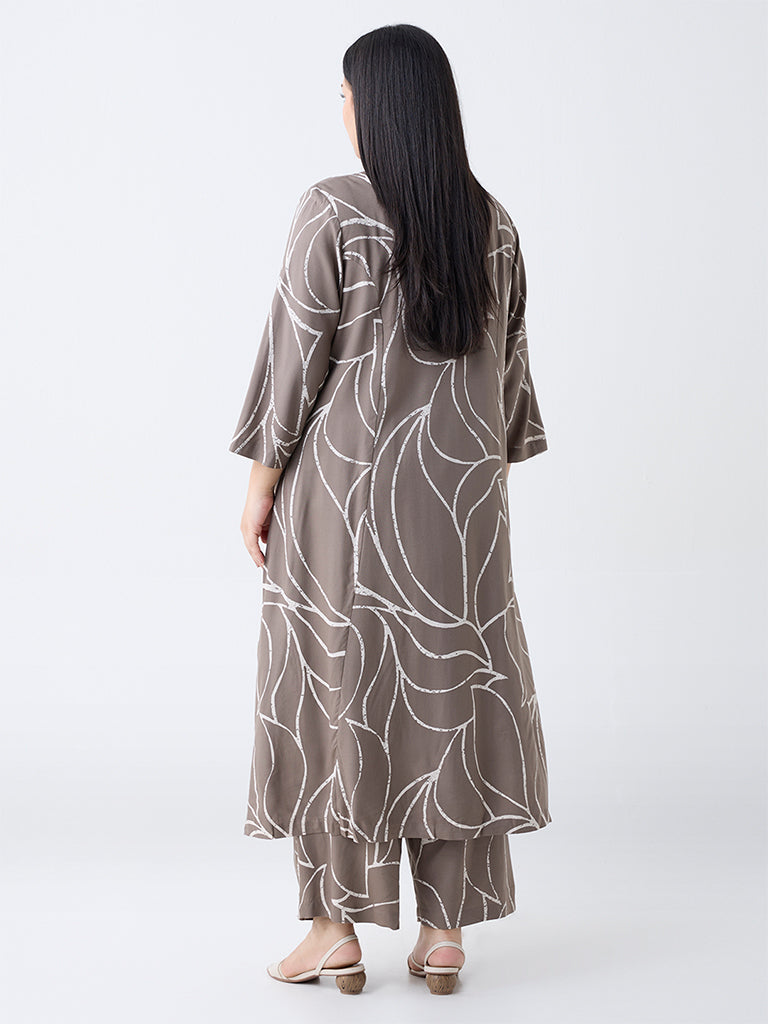 Diza Taupe Printed A-Line Kurta - Image 4