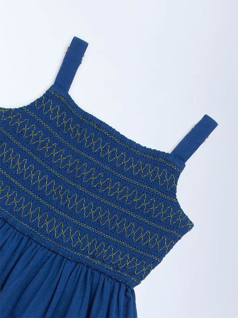 Utsa Kids Navy Embroidered Cotton-Blend A-Line Dress - (2-8yrs) - Image 4