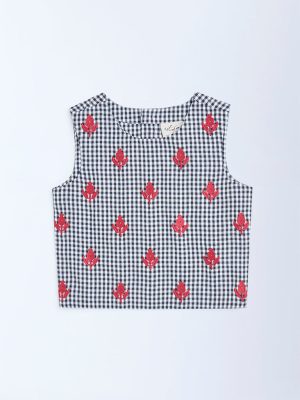 Utsa Kids Black Gingham Checkered Cotton Top - (2-8yrs)