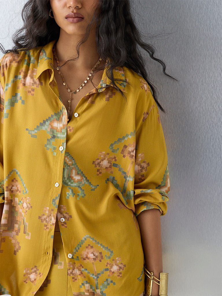 Utsa Mustard Printed Tunic - Image 3
