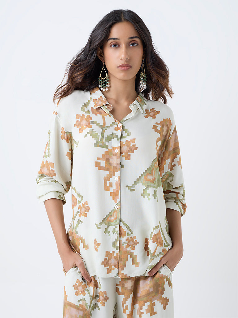 Utsa Off-White Printed Tunic