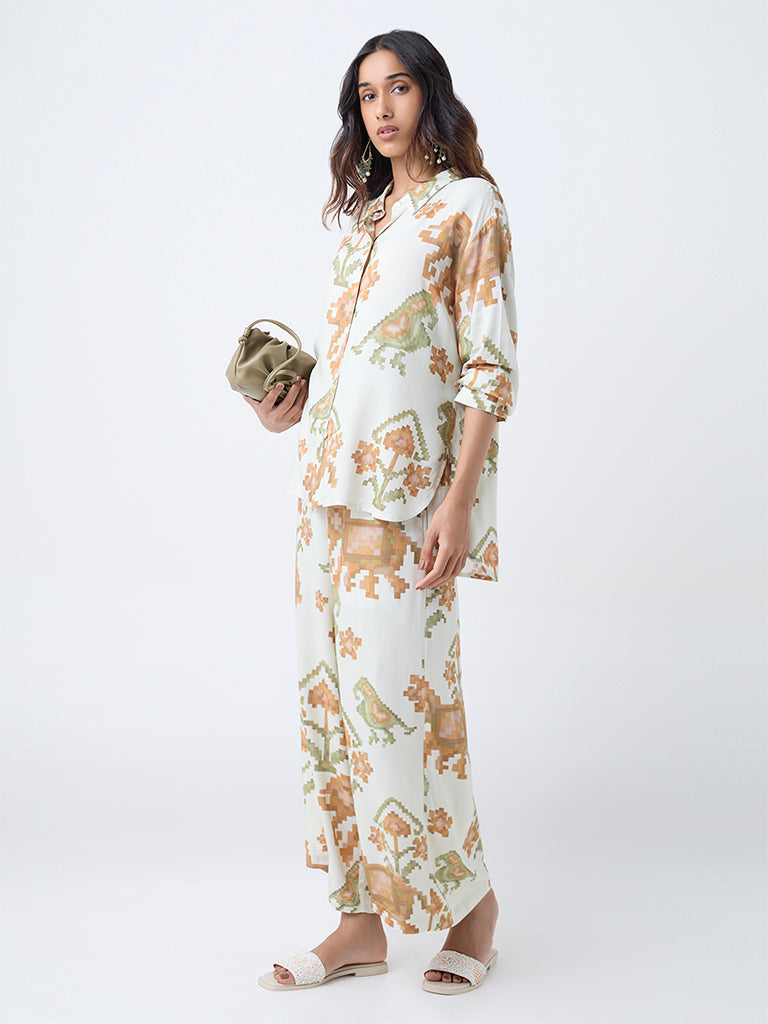 Utsa Off-White Printed Tunic - Image 2